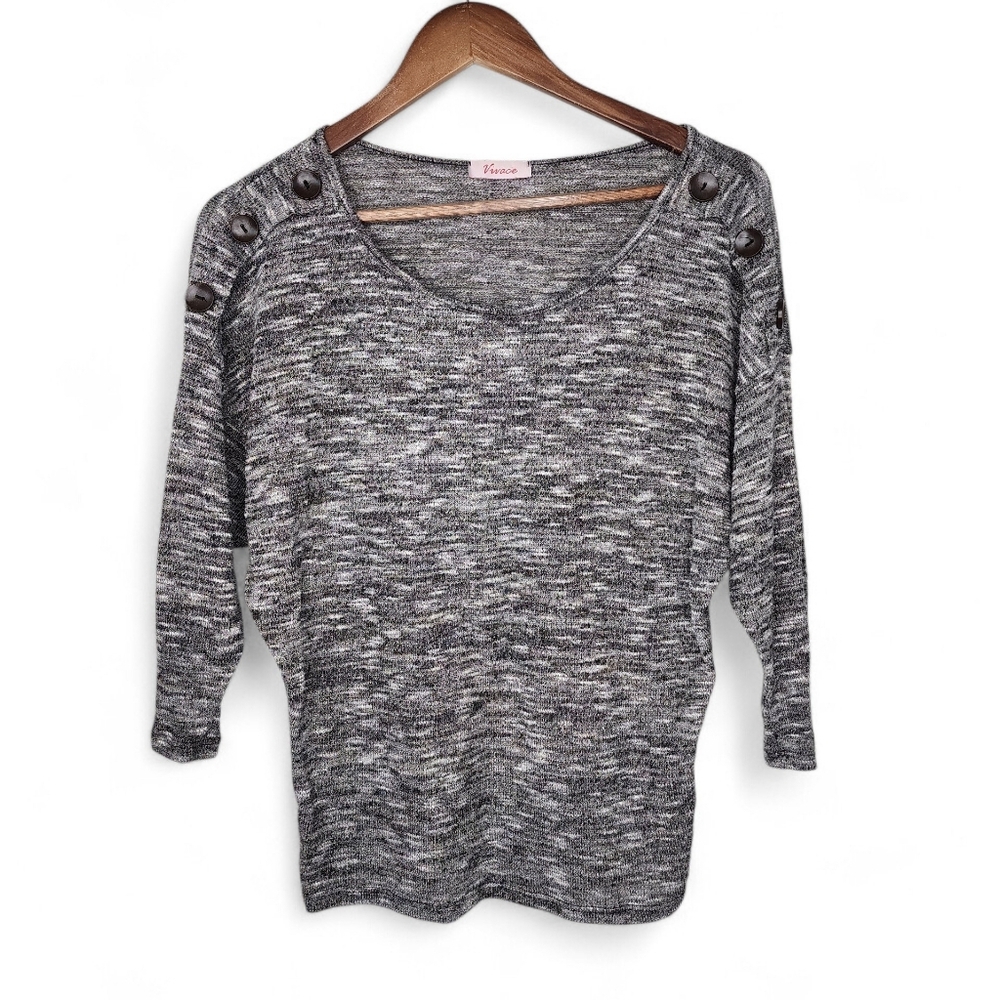 Vivace Marled Knit Dolman Sleeve Sweater Top in Black and White Size M
